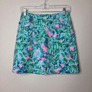 Lilly Pulitzer LUXLETIC Skort Size 00 Golf Print Athletic Golf Palm Pink Green‎